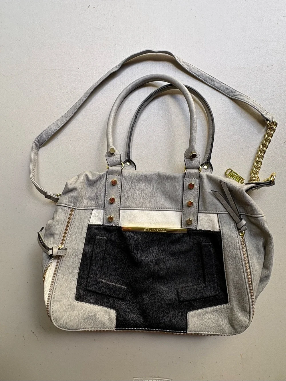Steve Madden Light Gray Messenger Bag with Branded Strap
